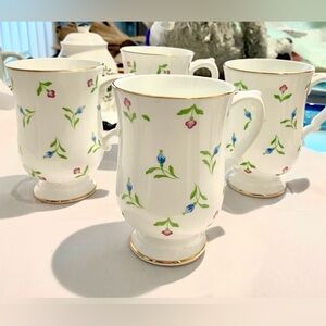 Royal Victoria 1960 Fine Bone
China Coffee Mugs. White,Pink &Blue Flowers.4 -$36